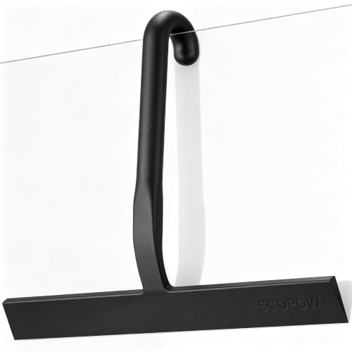 Shower Squeegee for Glass Doors - 10 Inch Bathroom Squeegee with Ergonomic Round Grip, Built-in Hook, Streak-Free No-Squeak Silicone Blade for Shower Glass, Tile Walls, Mirrors & Windows, Black - color: Black