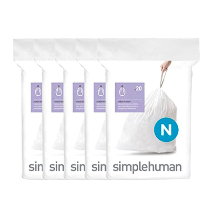 simplehuman Code N 100 Count Custom Fit Liners, Drawstring Kitchen Trash Bags, One-by-One Mess-Free Dispense, Extra Thick & Double Seamed, 50% PCR Plastic, 40-50 Liter / 10.6-13 Gallon, White - size: 100 Count (Pack of 1)