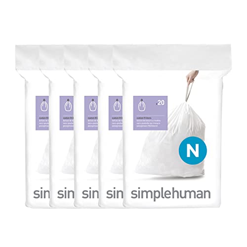 simplehuman Code N 100 Count Custom Fit Liners, Drawstring Kitchen Trash Bags, One-by-One Mess-Free Dispense, Extra Thick & Double Seamed, 50% PCR Plastic, 40-50 Liter / 10.6-13 Gallon, White - size: 100 Count (Pack of 1)