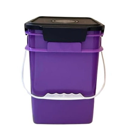 House Naturals 4 Gallon Square Food Grade Bucket Pail with Plastic Handles and Lid (Pack of 3) Made in USA containers (Purple - Black lids) - color: Purple - Black Lids