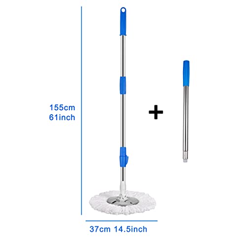 Spin Mop and Bucket with Wringer Set, 360° Mop and Bucket System with 3 Microfiber Mop Refills and 61" Extended Handle, Spinning Mop Bucket for Floor Cleaning, Blue - color: Blue
