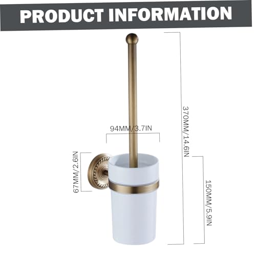 Toilet Brush and Holder Set 14.6in Brass Antique Wall Mounted Toilet Brush with Ceramic Cup Elegant Bathroom Essentials Bowl Cleaners Bowl and Holder