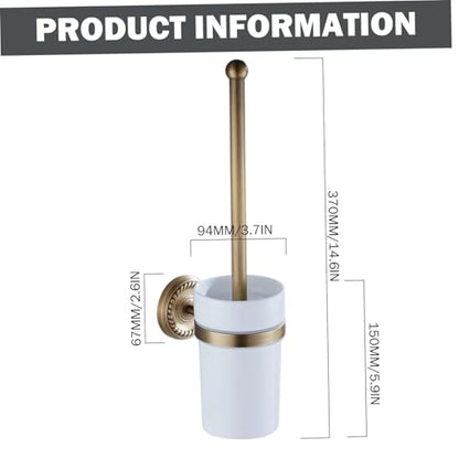 Toilet Brush and Holder Set 14.6in Brass Antique Wall Mounted Toilet Brush with Ceramic Cup Elegant Bathroom Essentials Bowl Cleaners Bowl and Holder
