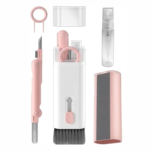 7-in-1 Multifunctional Electronics Cleaning Kit, Portable Keyboard Cleaner with Spray Bottle, Brush, Earbud Cleaner Tool for AirPods, Laptop, Phone, Screen, Camera, Headphones - color: Pink