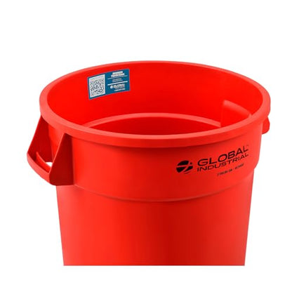 Global Industrial Commercial Round Trash Can, 32 Gallon Capacity, Plastic Garbage Can, Indoor and Outdoor Utility Trash Can, Red, 21-3/4"W x 27-1/2"H, No Lid - color: Red