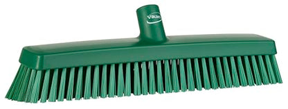 Vikan 31752 16" Heavy-Duty Push Broom, Soft/Stiff, Green - color: Green