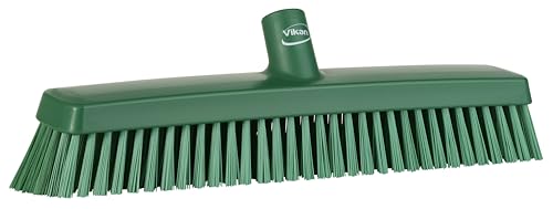 Vikan 31752 16" Heavy-Duty Push Broom, Soft/Stiff, Green - color: Green