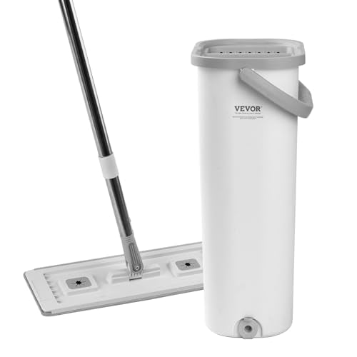 VEVOR Mop and Bucket with Wringer Set, Wet & Dry Use, Flat Mop and Bucket System with 3 Washable Microfiber Pads, Flat Mop with Stainless Steel Handle, Mop Bucket Set for Hardwood Tile Vinyl - style: Flat Mop and Bucket with 3 Pads