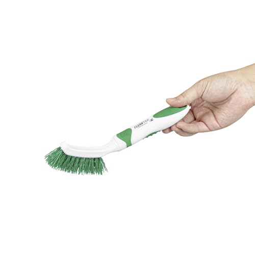 Restaurantware Grout Brush 10 Pack of 9 Tile Scrubbing Brush Stiff Bristle Ergonomic Handle Angled Head Narrow Design Green and White Plastic Cleaning Tool