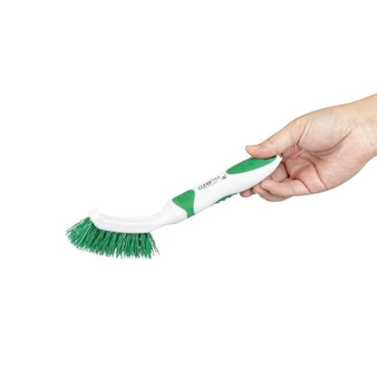 Restaurantware Grout Brush 10 Pack of 9 Tile Scrubbing Brush Stiff Bristle Ergonomic Handle Angled Head Narrow Design Green and White Plastic Cleaning Tool