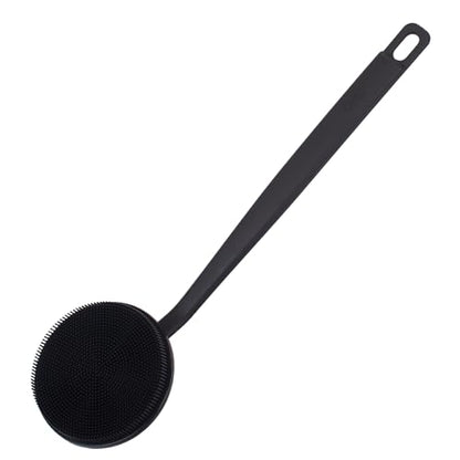 DNC Back Scrubber for Shower, Silicone Shower Brush with Long Handle Soft Bristles, Bath Body Exfoliator Washer for Men Women - color: Charcoal