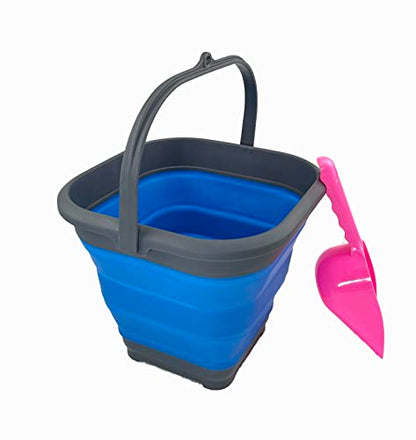 SAMMART 5.5L (1.4 Gallon) Collapsible Square Handy Bucket/Foldable SquareWater Pail/Portable Tub with Handle. (Grey/Blue (Set of 2)) - color: Grey/Blue (Set of 2)