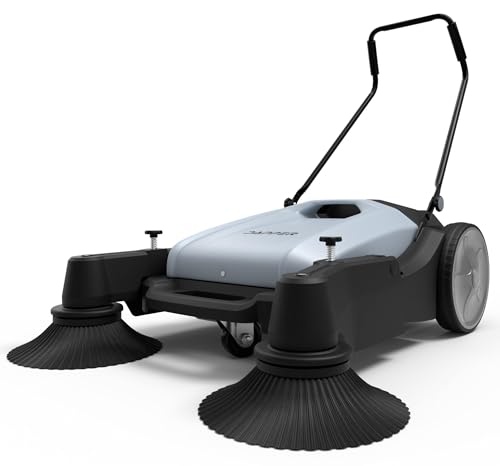 Dapper Supply Walk-Behind Outdoor Hand Push Floor Sweeper - 10.5 Gallon Capacity - 36" Sweeping Width - Sweeps up to 39,500 ft/Hour, Grey - size: 36"