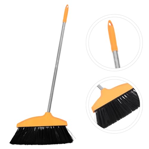 Homoyoyo Soft Bristle Broom with Metal Long Handle, Wide Angle Indoor and Outdoor Floor Sweeping Broom for Home and Kitchen Cleaning, Orange Soft Hair Dustpan Sweeping Tool