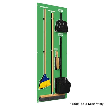 Clean & Sweep 5S Shadow Board/Wall Mount Broom Holder, 68" x 30" Board, 5S Cleaning Station - Board Only, Tools Sold Separately, Made in The USA by AccuformNMC, Green/Black, PSB114GNBK - color: Green/Black