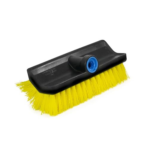 Unger Professional HydroPower Lock-On 10” Bi-Level Scrub Brush, Cleaning Supplies, Scrubber Tool, Compatible with Waterflow Poles, Use in Garage, Driveway, Deck, Concrete, Cement, and Brick - size: 10 inches (Pack of 1), style: Multi-Angle Scrub Brush