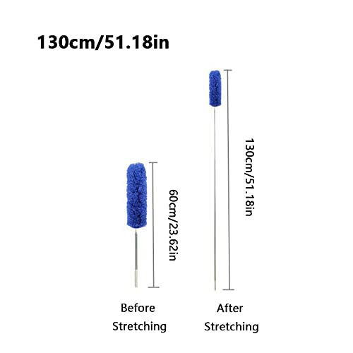 Microfiber Telescoping Duster, 51.18"Extendable, Scratch-Resistant Cover, Stainless Steel Pole, Detachable Bendable Head, Washable, for High Ceilings for Cleaning Cobweb, High Ceiling Fan, Blue