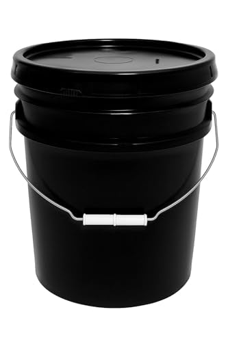 MKS Plastics 5-Gallon Bucket with Airtight Lid – Made in USA, Food Grade BPA Free Plastic, Heavy Duty Multi-Use, Metal Handle with Grip, Stackable Storage – Black, 1 Pack - color: 5 Gallon - Black, size: 1