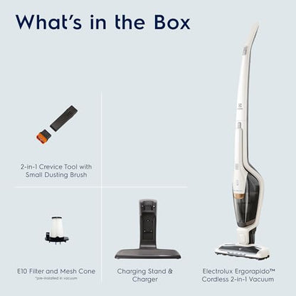 Electrolux Ergorapido Cordless 2-in-1 Vacuum Cleaner with High Suction Power and 180° EasySteer Mobility, 48-Minute Run Time, 2 Power Modes, Satin White - style: Standard