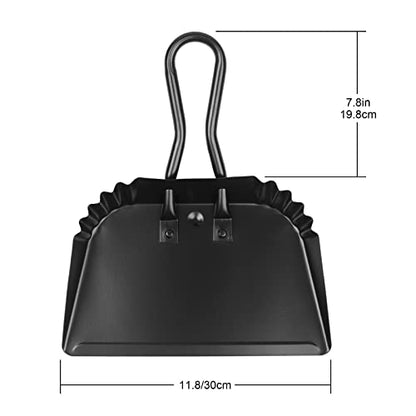 Heavy Duty Black Metal Dust Pan -Handheld Dustpan with Handle, Stainless Steel Large Dustpans with Wide Lip Industrial Dust Pans Precision Edge Small Dustpan for Home/Comfort/Hanging - size: dustpan 11.8inches