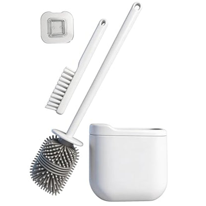 Wall-Mounted Toilet Brush Set with Crevice Tool - [TPR Flexible Head] for [Rim Jet & Crevice Cleaning] - [Draining Holder] for Bathroom, 0.55 lbs, 1.1 lbs Max Load