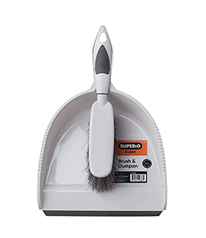 Superio Brush and Dustpan Set, Rubber Edge for Easy Dirt Pickup, Durable Plastic Broom Set with Ergonomic Grip Handle, for Table, Countertop, Desk (1) - color: Gray