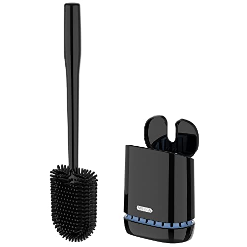 MR.SIGA Toilet Bowl Brush and Holder, Durable and Flexible Bristles, Wall Mounted Toilet Brush for Bathroom Cleaning, Black, 1 Pack - color: Black, size: 4.8"L x 3.1"W x 15.7"H