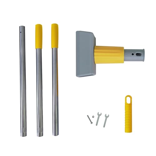 Heavy Duty Commercial Jaw Clamp Mop Handle 55.7 Inch Thickened Stainless Steel Yellow Mop Stick Industrial Grade Replacement Adjustable Mop Rod - color: Yellow, size: mop handle