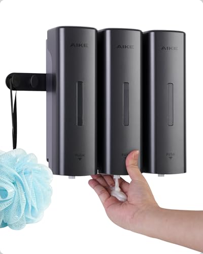AIKE 3 Chambers Shower Shampoo and Conditioner Dispenser 3 x 11.8 fl.oz. for Bathroom(Dark Silver) - color: Dark Silver, size: Triple Chamber