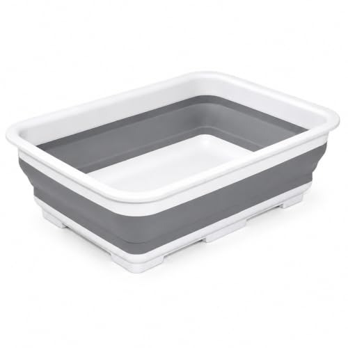 Goderewild Collapsible Dish Pans – 10L (2.6 Gal) Foldable Sink Tub, 14.5'' x 10.5'' x 5", Compact and Space-Saving Multiuse Foldable Basin for Dish Washing, Camping, RV and Vegetable Cleaning - color: Gray