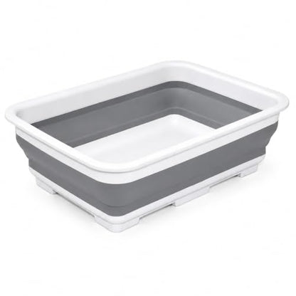 Goderewild Collapsible Dish Pans – 10L (2.6 Gal) Foldable Sink Tub, 14.5'' x 10.5'' x 5", Compact and Space-Saving Multiuse Foldable Basin for Dish Washing, Camping, RV and Vegetable Cleaning - color: Gray