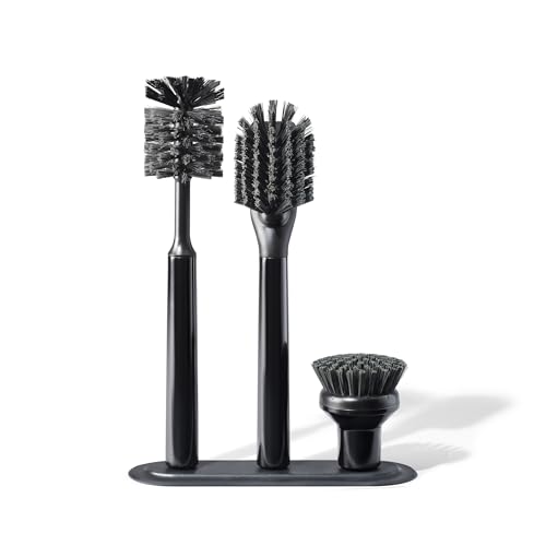 Curio Home Goods Ionic Brush Set, Magnetized to Stand Upright, Stainless Steel with Replaceable Heads, Onyx/Black