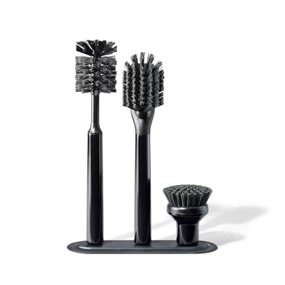 Curio Home Goods Ionic Brush Set, Magnetized to Stand Upright, Stainless Steel with Replaceable Heads, Onyx/Black