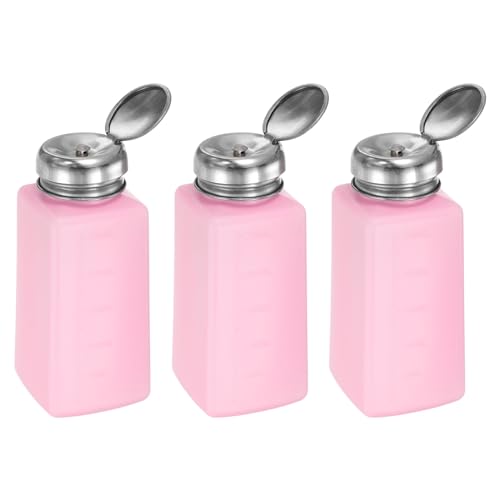 HARFINGTON 3pcs Solvent Alcohol Dispenser 250ml(8.5oz) Press Type ESD Safe Anti-Splash Liquid Dispenser Pump with Sealing Stainless Steel Lid for Acetone Cleanser, Polish Remover, Pink - color: 250ml, size: Pink