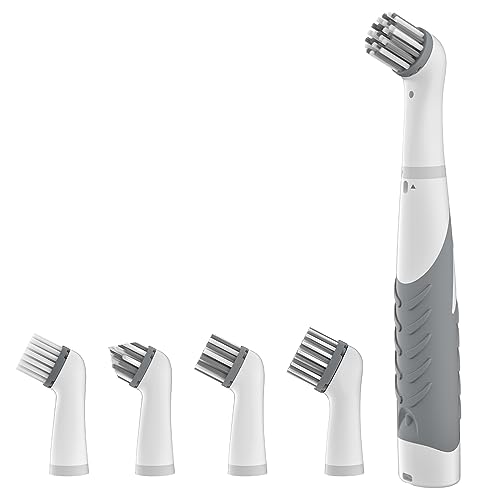 Electric Cleaning Brush with 4 in 1 Multiple Brush Heads,Indoor Household Cordless Motorized Brush for Bathroom Toilet Kitchen Tile Crevice(Gray) - color: Gray