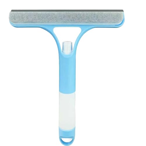 3 in 1 Window Cleaning Scraper,All-Purpose Spray Window Squeegee Cleaner Tool,for Glass Doors for Windows Glass, Mirrors Scraper, Brush (Blue) - color: Blue
