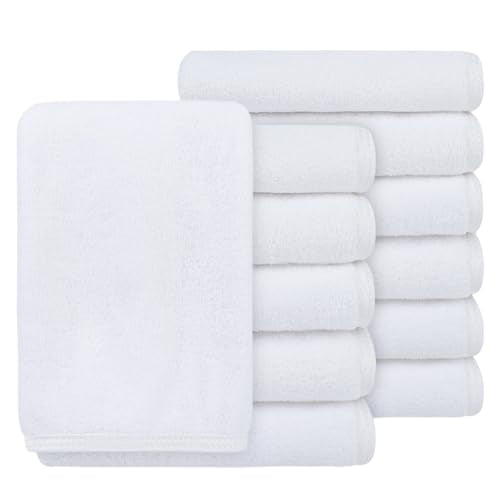 SINLAND Microfiber Facial Cloths Fast Drying Washcloth 12inch x 12inch Absorbent Face Wash Cloth Soft Makeup Remover Cloths - color: Whitex12, size: 12x12 Inch