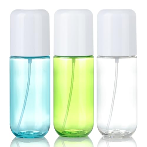 Bynccea Small Spray Bottle Travel Size 3.4oz/100ml Plastic Mini Bottle Set - Fine Mist Mini Empty Spray Bottles - Refillable Spray Bottles for Cleaning Solutions, Perfume, Liquid Cosmetics - color: Blue&Green&Clear