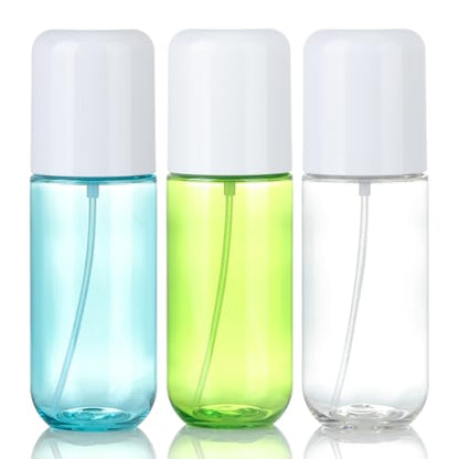 Bynccea Small Spray Bottle Travel Size 3.4oz/100ml Plastic Mini Bottle Set - Fine Mist Mini Empty Spray Bottles - Refillable Spray Bottles for Cleaning Solutions, Perfume, Liquid Cosmetics - color: Blue&Green&Clear