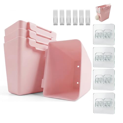 4 Pack Rolling Cart Accessories, Pink Craft Cart Cup Holder and 6 Hooks for Utility Carts, Adhesive Kitchen Cabinet Door Storage, Space-Saving Wall Mount Organizer for Bathroom, Office, Makeup - color: Pink