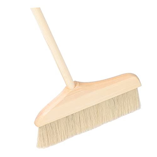 SOLUSTRE Broom Soft Bristle Detachable Broom for Easy Storage Long Handle Floor Cleaning White Hair Bristles - color: Khaki