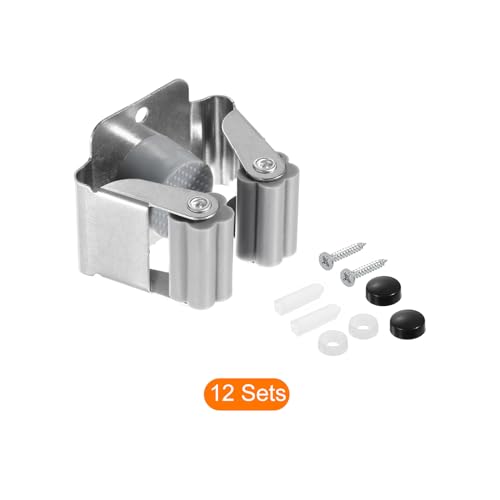 uxcell 12pcs Mop Broom Holder Wall Mount, 304 Stainless Steel Mop and Broom Holder, Wall Mounted Broom Hanger for Bathroom, Kitchen, Office, Grey - color: Grey