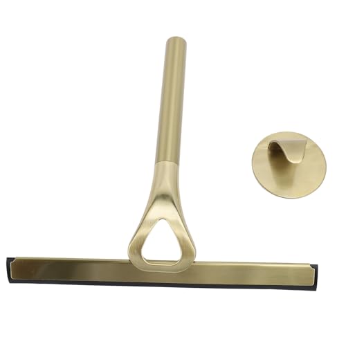 Shower Squeegee for Glass Doors, Stainless Steel and Silicone Shower Squeegee with Hook for Bathroom Mirrors and Window (Gold) - size: Gold