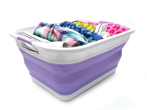 SAMMART 41L (10.8 gallon) Collapsible Plastic Laundry Basket-Foldable Pop Up Storage Container/Organizer-Portable Washing Tub-Space Saving, Water capacity: 32L (8.4 gallon) (Rectangular, Lt. Purple) - color: Lt. Purple