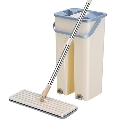 Mop and Bucket with Wringer Set, Hands Free Flat Floor Mop and Bucket, 4 Washable Microfiber Pads Included, Wet and Dry Use, Home Floor Cleaning System for All Floor Types and Windows