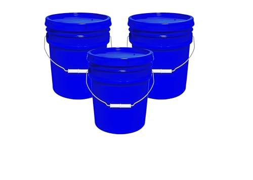 MKS Plastics 5-Gallon Bucket with Airtight Lid – Made in USA, Food Grade BPA Free Plastic, Heavy Duty Multi-Use, Metal Handle with Grip, Stackable Storage – Blue, 3 Pack - color: Blue, size: 3