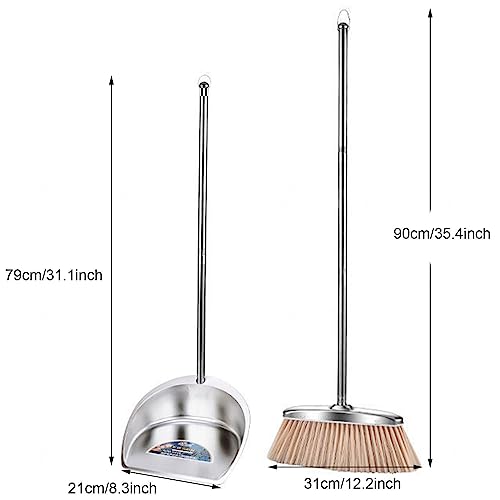 Broom and Dustpan Set with Long Handle, Upright Stainless Steel Dustpan and Broom Combo, Heavy Duty Dust Pans with Broom for Home Kitchen Office Lobby Floor,Brown - color: Brown