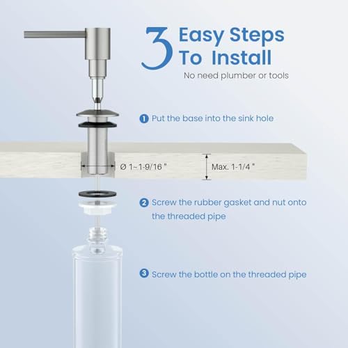 KIBI Kitchen Sink Soap Dispenser | 8.5 oz Countertop Refillable Bottle | Easy Top Refill Pump | Durable Brass Build with Rust-Resistant Finish | Perfect for Kitchen, Bar, Laundry (Brushed Nickel) - color: Brushed Nickel