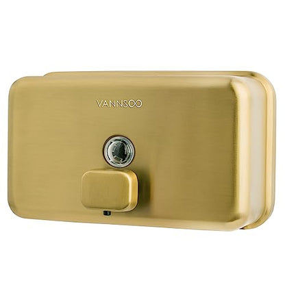 Wall Mounted Hand Soap Dispenser Bathroom, 1200ml 40oz Commercial Stainless Steel Liquid Soap Dispenser Wall Mount (Horizontal Gold) - color: Horizontal Gold