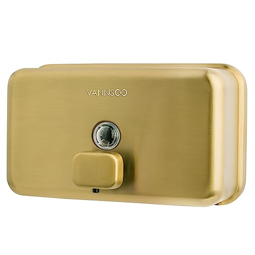 Wall Mounted Hand Soap Dispenser Bathroom, 1200ml 40oz Commercial Stainless Steel Liquid Soap Dispenser Wall Mount (Horizontal Gold) - color: Horizontal Gold